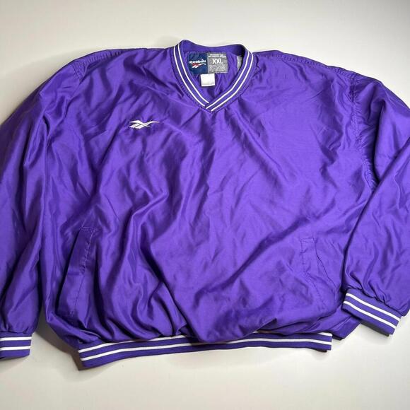 Vintage Reebok Purple Pullover Windbreaker Jacket Men’s XXL – V-Neck Lined Nylon - Picture 7 of 7